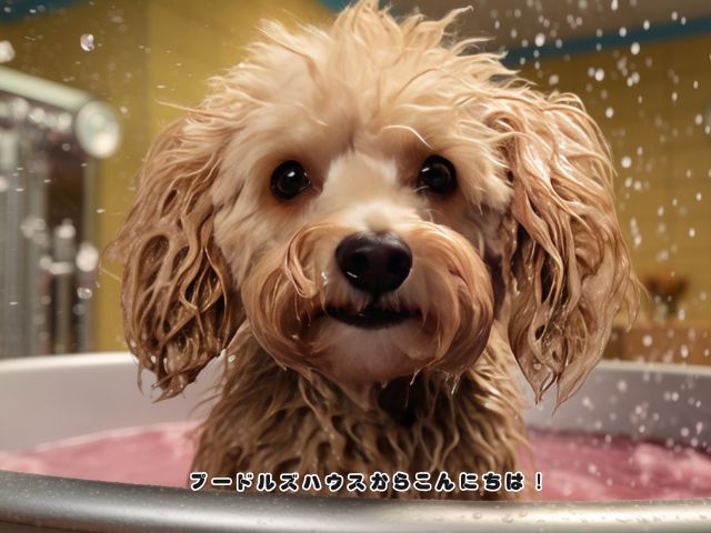 シャンプー中のトイプードル